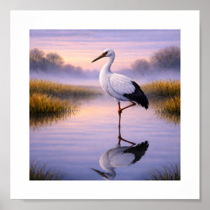Poster Cigogne orientale au crépuscule – Art des oiseaux