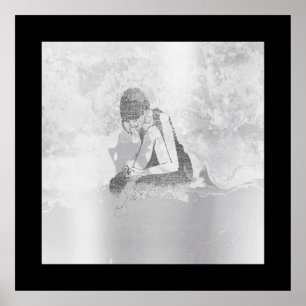 Poster Ciment de mur de gris argenté de corps de femme de