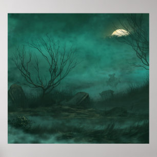 Poster Cimetière abandonné La Scène De Nuit Lune