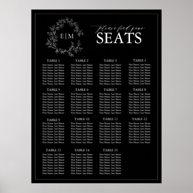 Poster Cimetière blanc noir Monogramme Mariage Siège (Devant)