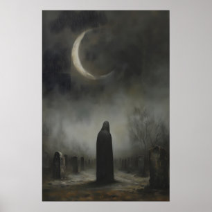 Poster Cimetière des Pierres Tombales Sombres au Clair de