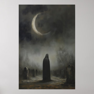 Poster Cimetière des Pierres Tombales Sombres au Clair de
