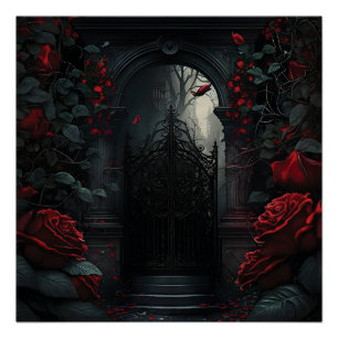 Poster Cimetière gothique Jardin Rose