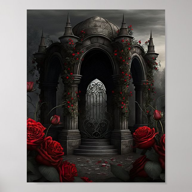 Poster Cimetière gothique Jardin Rose avec Pos rouge et n (Devant)