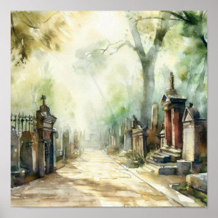 Poster Cimetière London-Highland (B), aquarelle