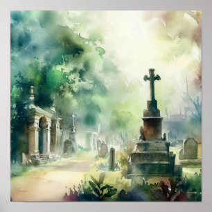 Poster Cimetière London-Highland (C), Aquarelle