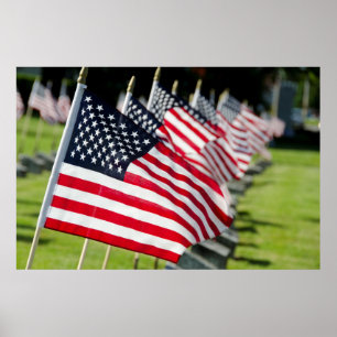 Poster Cimetière militaire historique avec drapeaux améri