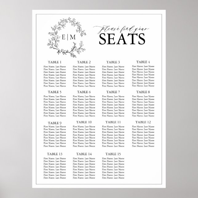 Poster Cimetière noir blanc Monogramme Mariage Siège (Devant)