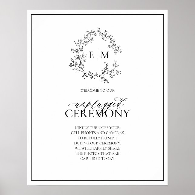 Poster Cimier noir blanc Monogramme Mariage débranché (Devant)