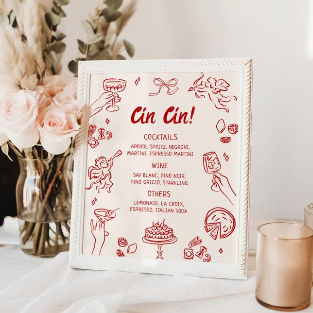 Poster Cin Cin ! Menu du bar italien rouge (Créateur téléchargé)