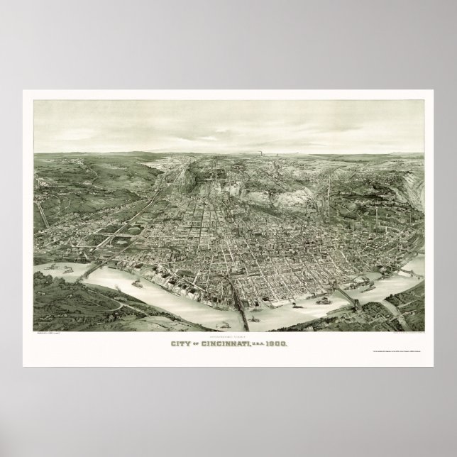 Poster Cincinnati, OH Carte panoramique - 1900 (Devant)