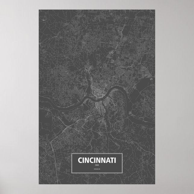 Poster Cincinnati, Ohio (blanc sur noir) (Devant)
