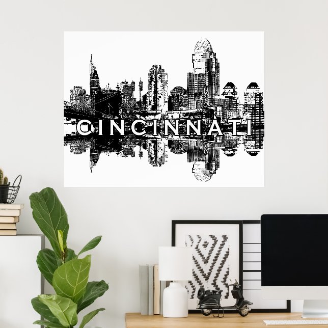 Poster Cincinnati, Ohio en noir et blanc (Bureau à domicile)