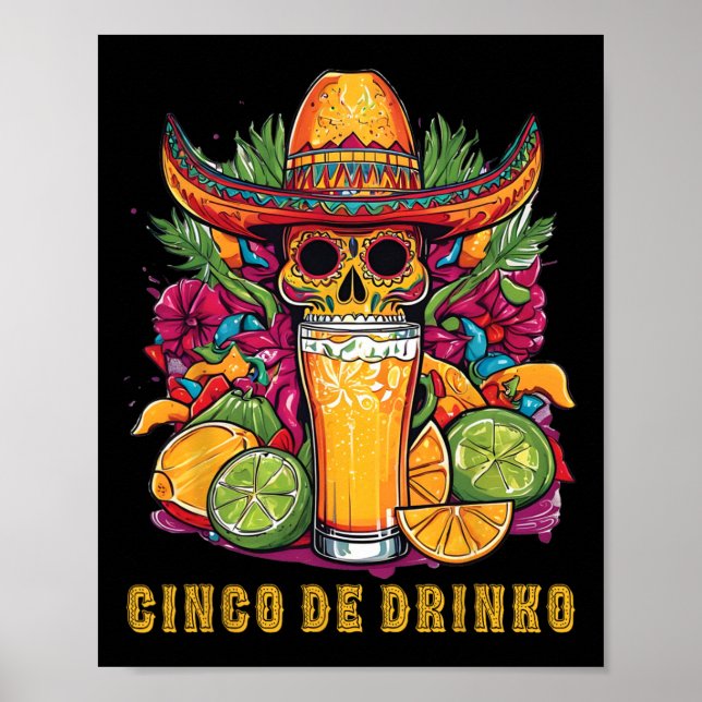 Poster Cinco De Drinko Amusant Cinco De Mayo Party Boire (Devant)