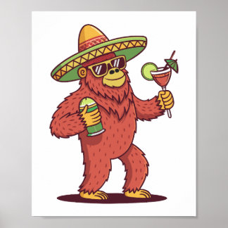 Poster Cinco de Drinko Funny Bigfoot à Sombrero