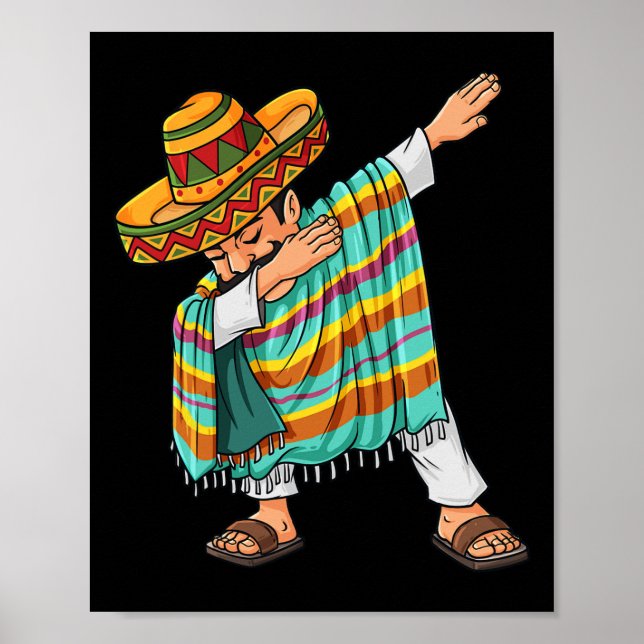 Poster Cinco de Mayo Dabbing Poncho Sombrero Amusant mexi (Devant)