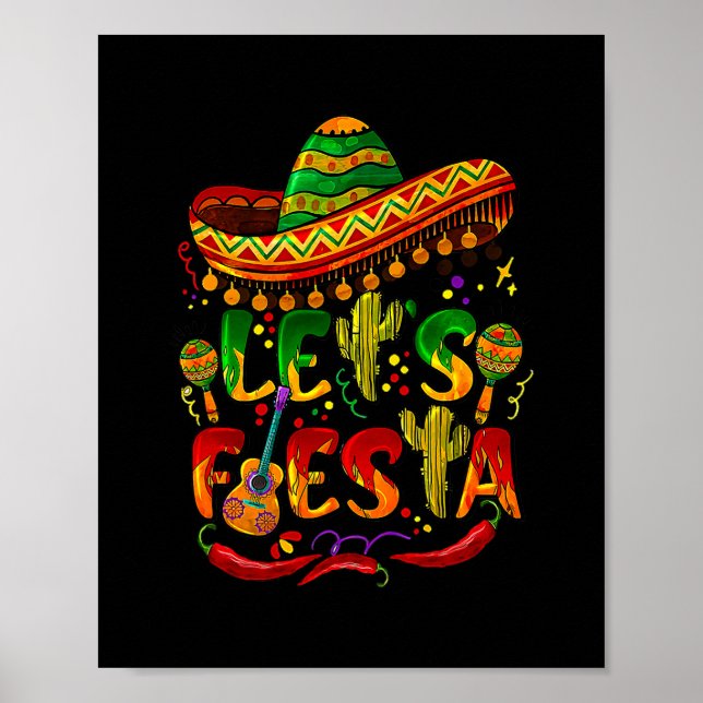 Poster Cinco De Mayo Guitare Mexicaine Cactus Lets Fiesta (Devant)