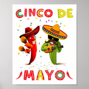Poster Cinco De Mayo Mustache Lunettes de soleil Cactus M