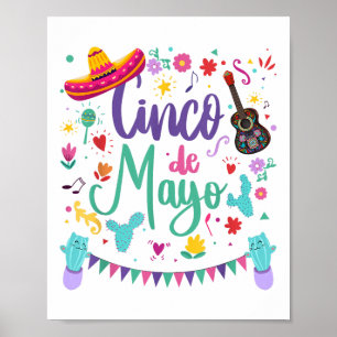 Poster Cinco De Mayo Sombrero Guitare, Cactus Fiesta Pour