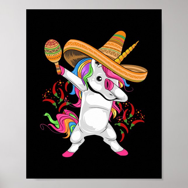 Poster Cinco De Mayo Unicorn Mexique Sombrero Costume Cas (Devant)