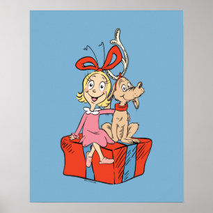 Poster Cindy Lou Who et Max sur un cadeau