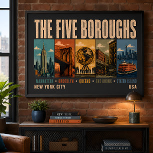 Poster Cinq arrondissements New York City NYC Illustratio