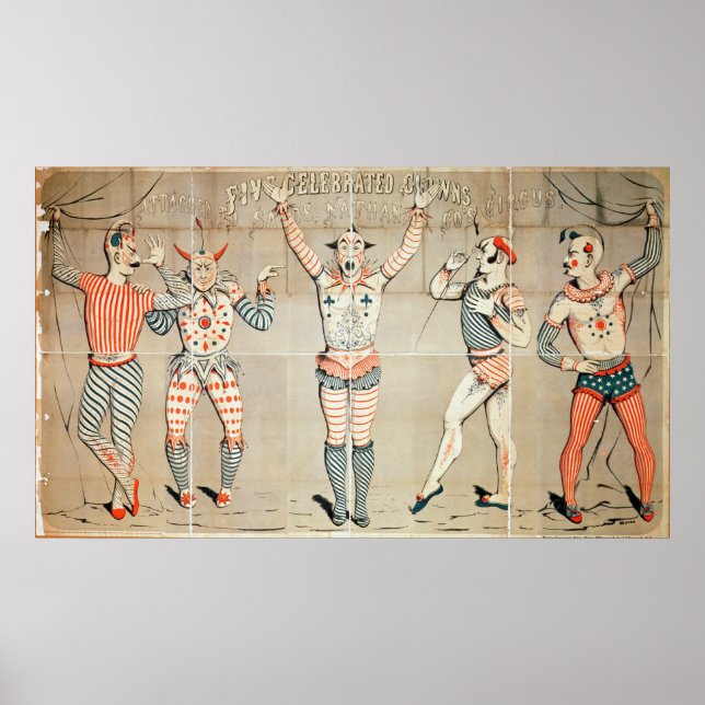 Poster Cinq clowns célèbres attachés aux sables (Devant)