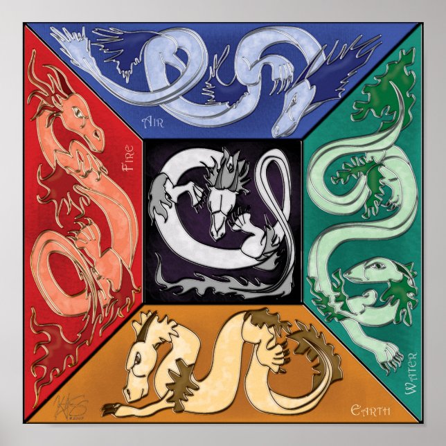 Poster Cinq dragons élémentaires (Devant)