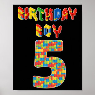 Poster Cinq Year Old Toxits Building Block 5th Birthday B
