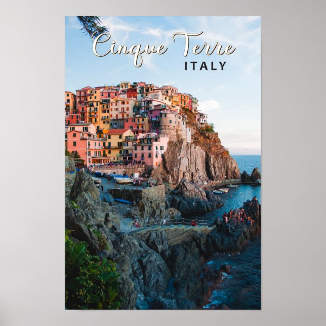 Poster Cinque Terre Italie Aquarelle Vintage (Devant)