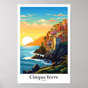 Poster Cinque Terre Italie Art Voyage Illustration Vintag