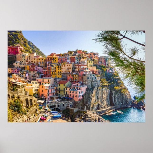 Poster Cinque Terre, Italie Bord de mer Vieille Ville Bât (Devant)