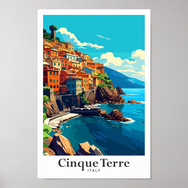 Poster Cinque Terre Italie Portrait Vintage voyage (Devant)