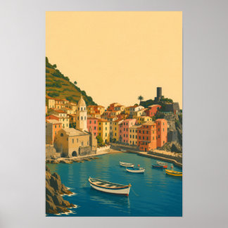 Poster Cinque Terre Italie Voyage Vintage Riviera Italien