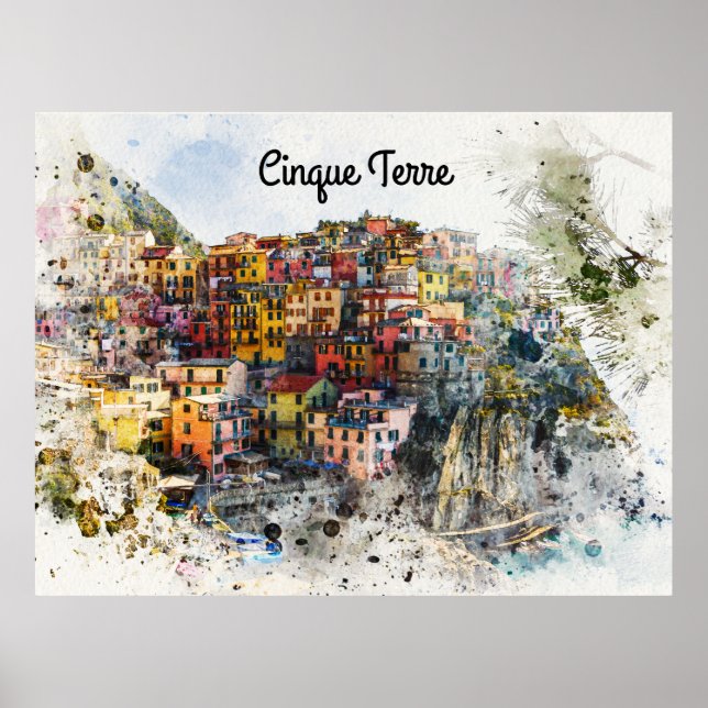 Poster Cinque Terre Liguria Italy scene summer watercolor (Devant)