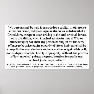 Poster Cinquième amendement à la Constitution des États-U