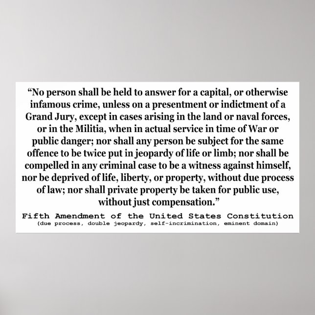 Poster Cinquième amendement à la Constitution des États-U (Devant)