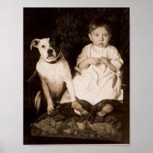 Poster circa 1910 pitbull and baby RPPC