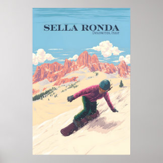 Poster Circuit de ski Sella Ronda Italie Snowboarding Voy