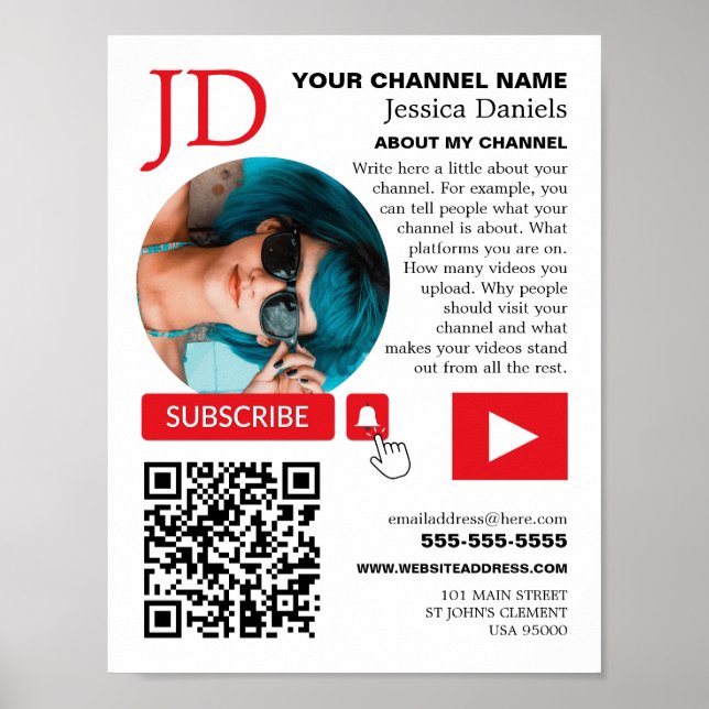 Poster Circulé Photo & QR Code, Youtube - Vlogger (Devant)
