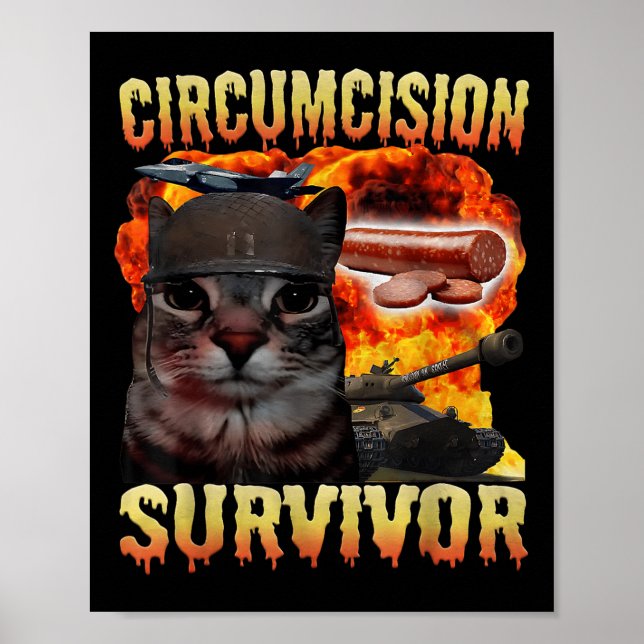 Poster Circumcision Survivante Funny Chat Mème Brainrot H (Devant)