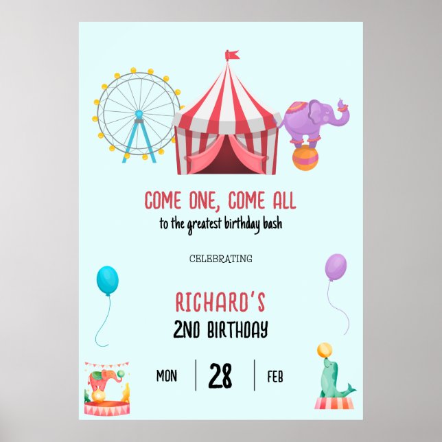 Poster Cirque Carnaval Thème Fête d'anniversaire pour enf (Devant)