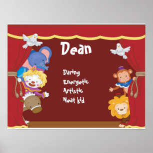 Poster Cirque Clown Baby Kids Room Nom du mur Imprimer