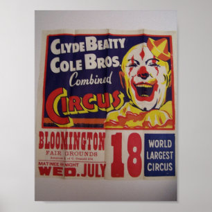 Poster Cirque, "Clyde Beatty et théâtre de Cole Bros"