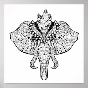 Poster Cirque Eléphant Doodle 2