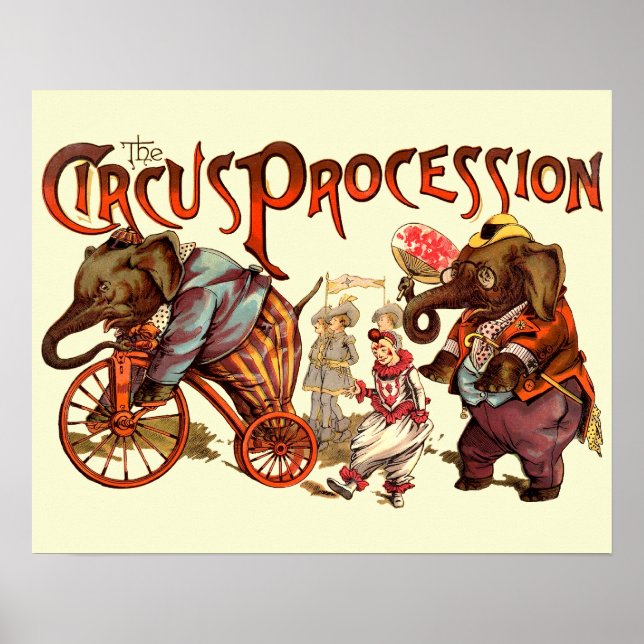 Poster Cirque Procession Elephant Antique (Devant)