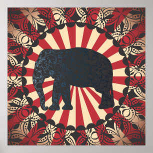 Poster Cirque vintage Elephant Libre Mandarin