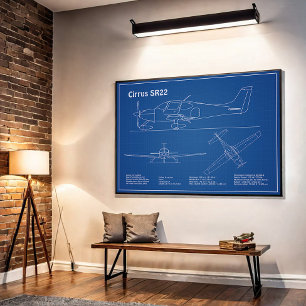 Poster Cirrus SR22 - Plans de dessin du plan d'avion AD