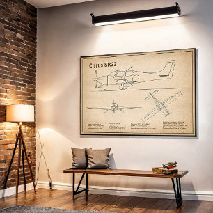 Poster Cirrus SR22 - Plans de dessin du plan directeur de