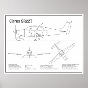 Poster Cirrus SR22T - Plans de dessin du plan d'avion BD